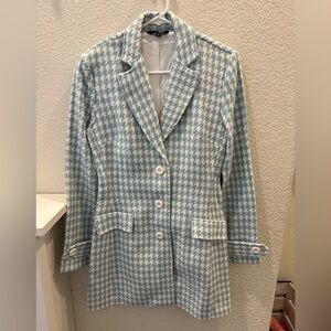 Zinc Light Blue Houndstooth Blazer